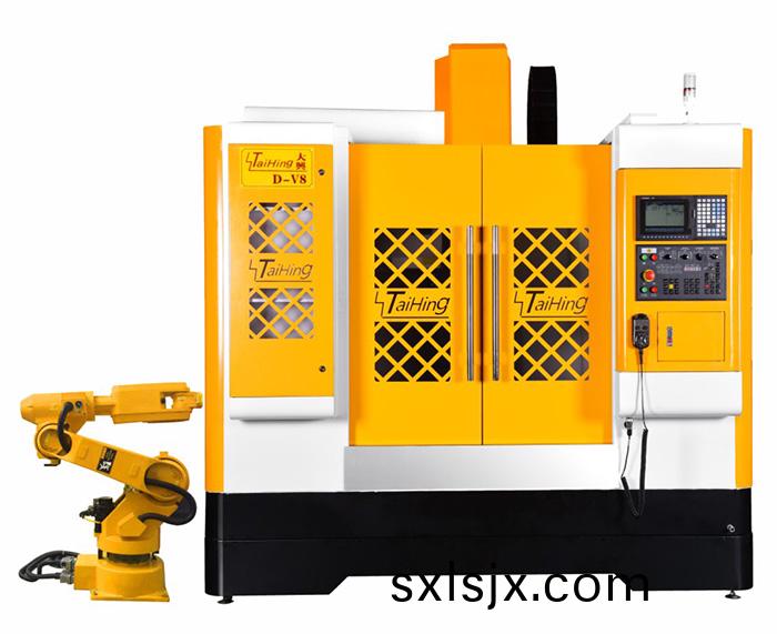 線軌(gui)機(ji)D-V8（三蔆係(xi)統(tong)）—CNC850三(san)軸(zhou)線軌(gui)機(高速(su)高(gao)精(jing)密(mi)零件(jian)立(li)式(shi)加(jia)工(gong)中心機(ji)） （帶油霧得理器） 主軸(zhou)轉(zhuan)速(su)達(da)18000轉 ，帶機(ji)械手(shou)